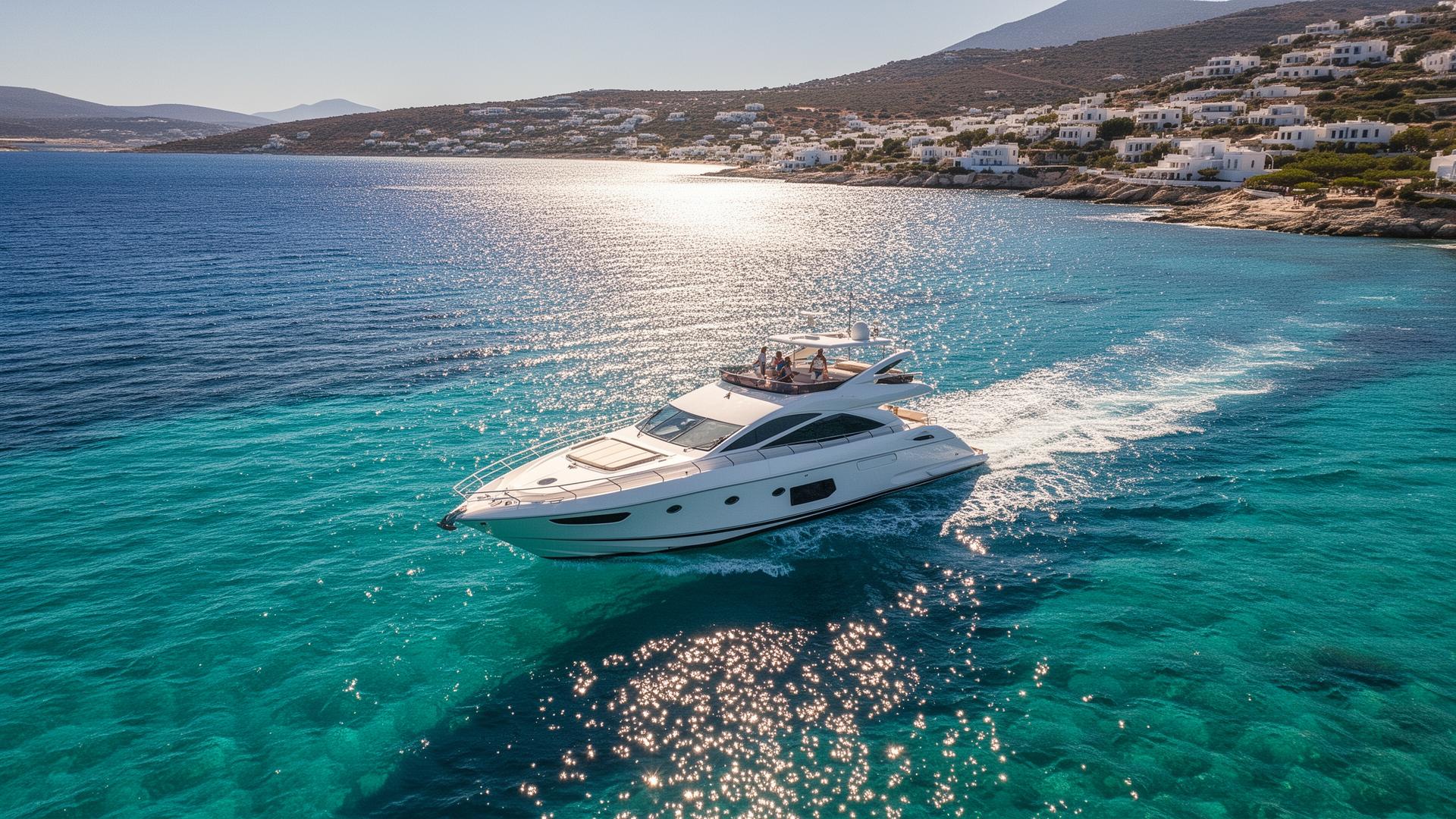 Luxury boat in turquoise Mediterranean waters